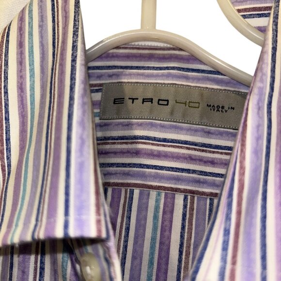 etro artistic painterly multi stripe crisp cotton mens button down shirt… - Picture 2 of 3